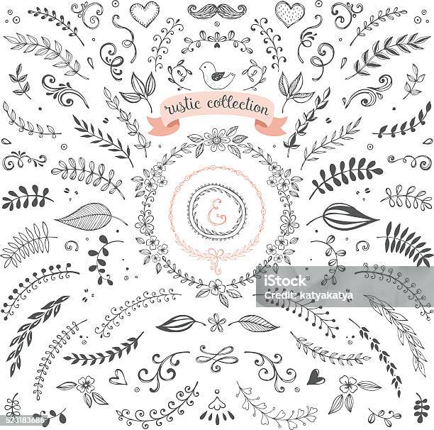 Rustic Design Collection Stock Illustration - Download Image Now - Floral Pattern, Flower, Wedding