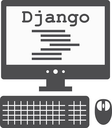 vector icon of personal computer with django code on the screen, isolated grey simple flat illustration on white background