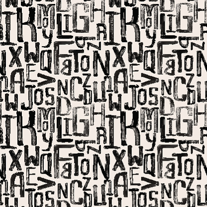 Seamless vintage style pattern, uneven grunge letters of random size