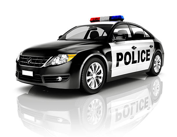 Side View Studio Shot Of Black Sedan Police Car Side View Studio Shot Of Black Sedan Police Car police car photos stock pictures, royalty-free photos & images