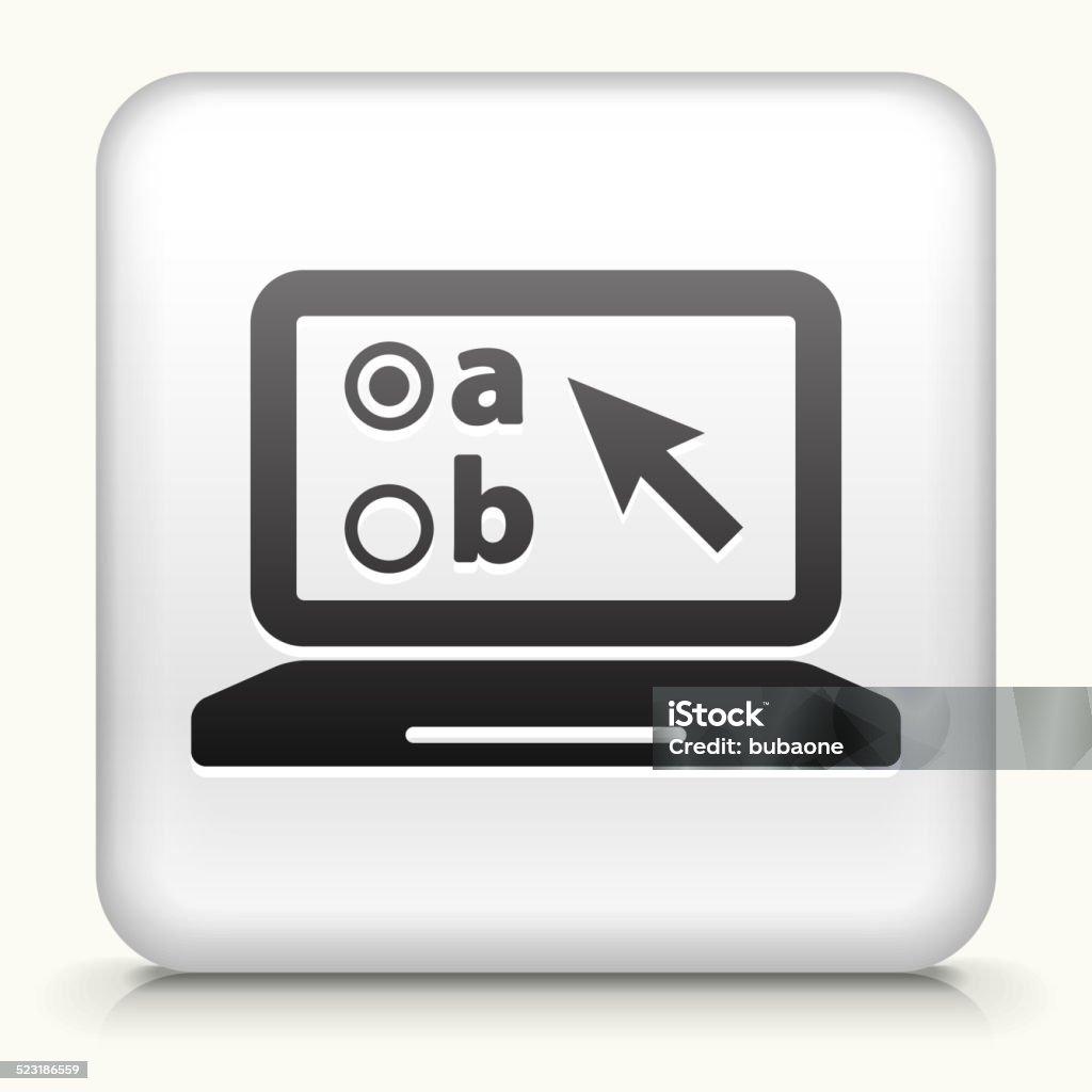 Square Button with Laptop and Online Testing White Square Button with Laptop and Online Testing Computer stock vector