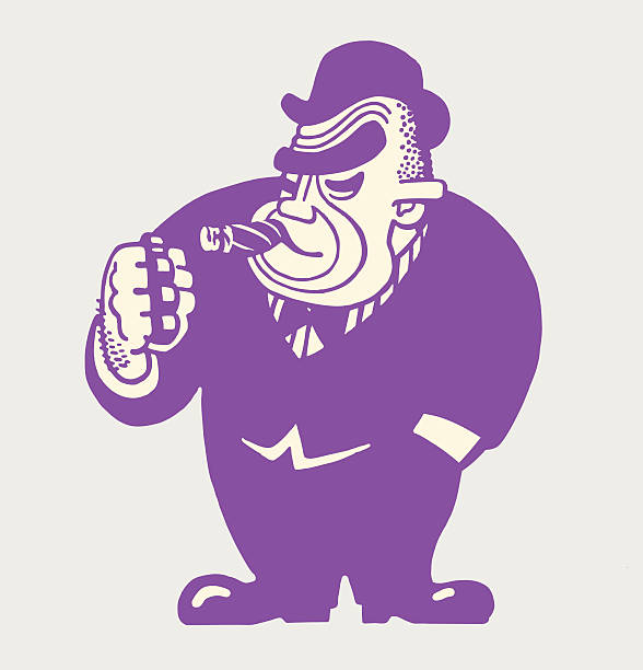 illustrazioni stock, clip art, cartoni animati e icone di tendenza di grande uomo fumare un sigaro resistente - macho bouncer hooligan men