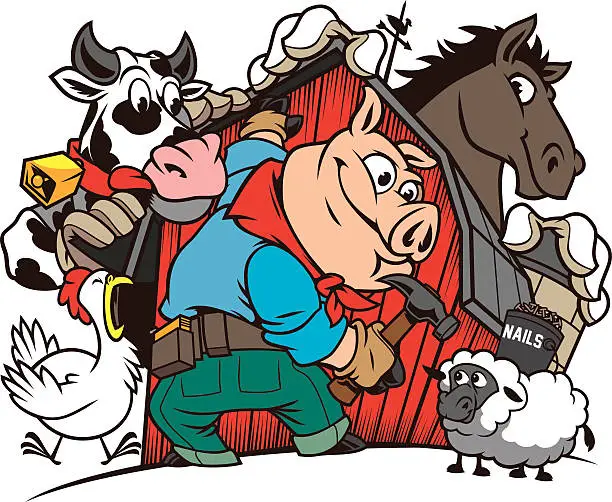Vector illustration of Barnyard raising with farm animals