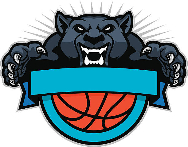 panther springen über eine basketball-design - puma raubkatze stock-grafiken, -clipart, -cartoons und -symbole