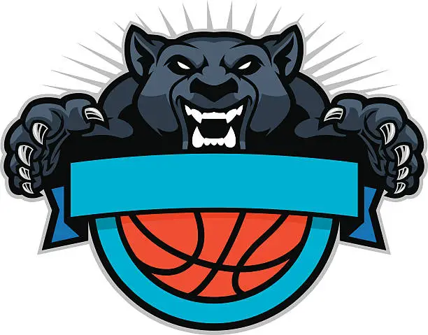 Vector illustration of Panther jumping over a basketball design
