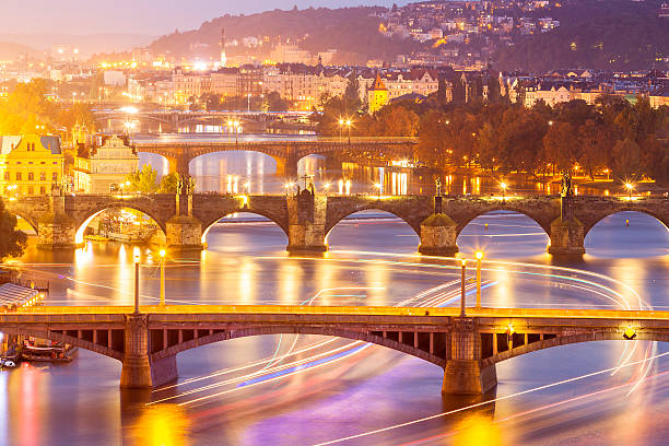 istock Bridges on Vltava River at Dusk in Prague, Czech Republic 523201071