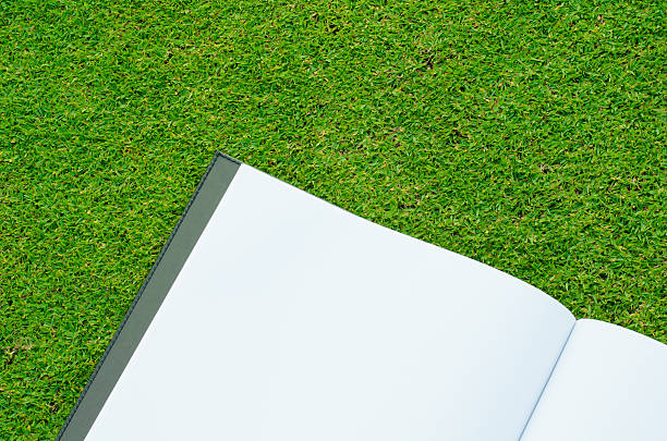 istock sketch book on fresh spring green grass. 523202445