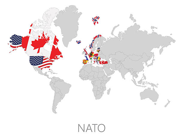 ilustraciones, imágenes clip art, dibujos animados e iconos de stock de la otan en mapa mundial - luxembourg map cartography flag