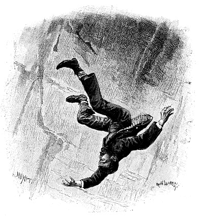 Antique illustration of man falling