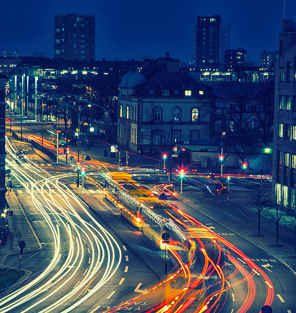 istock Light trails of evening highway,Night time traffic on highway 523212433