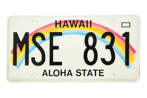 An expired Hawaii vehicle licence plate bearing the characters MSE831, with the slogan Aloha State beneath it.