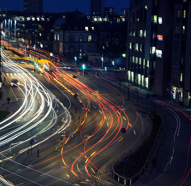 istock Light trails of evening highway,Night time traffic on highway 523212809