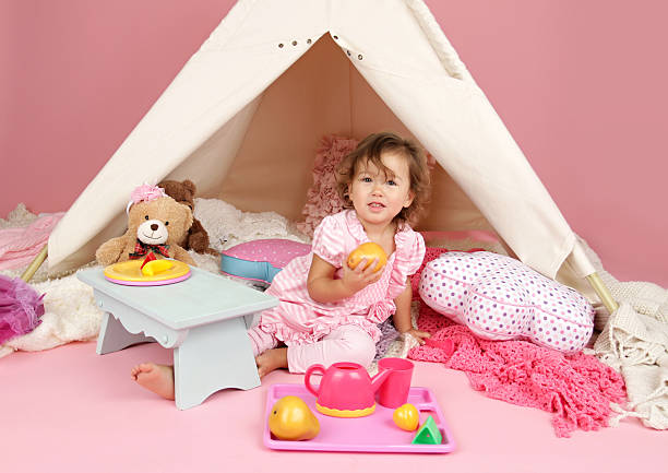 istock Pretend Play Tea Party at home with a TeePee Tent 523213397