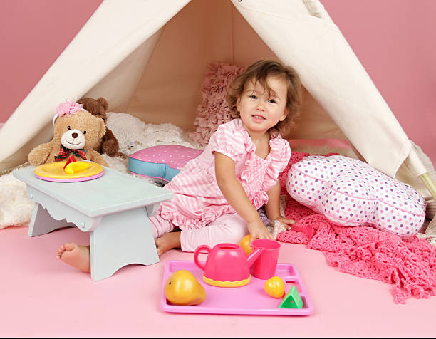 istock Pretend Play Tea Party at home with a TeePee Tent 523213401