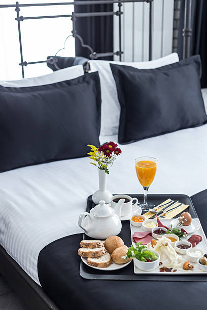 Breakfast in bed stock photo