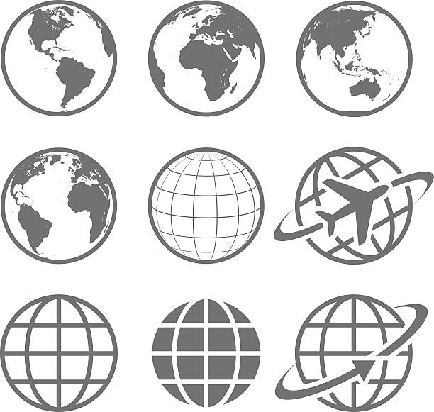 earth globe icon set - dünya haritası stock illustrations