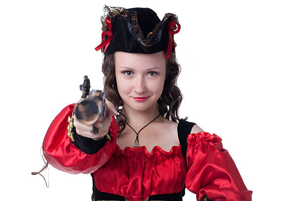 istock Image of pretty freckled pirate posing at camera 523219091