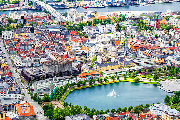 istock View on Bergen and harbor from the mountain Floyen top 523239312