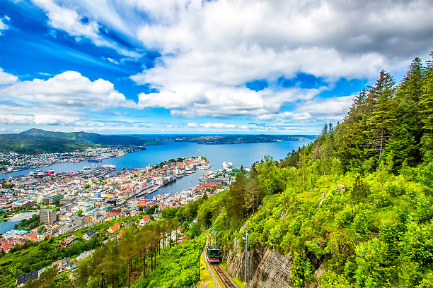 istock View on Bergen and harbor from the mountain Floyen top 523239436