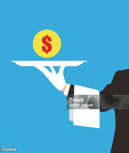 Servant Holding A Tray Coin On The Plate Stock Illustration - Download Image Now - Waiter, Tray, Butler