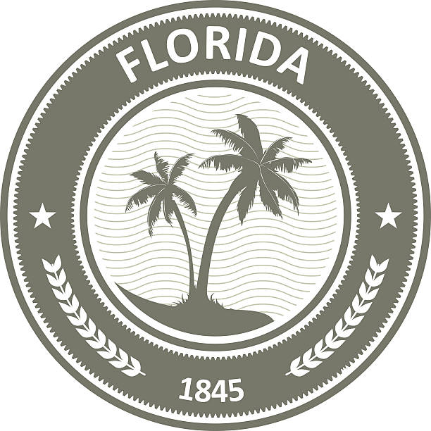 ilustraciones, imágenes clip art, dibujos animados e iconos de stock de de florida-fl estado de la etiqueta con palmeras - state seal