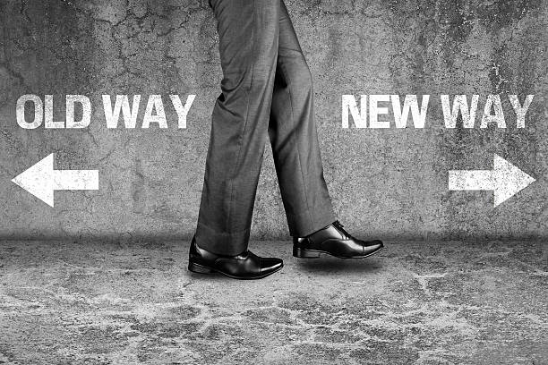 istock Old or New way text on dirty wall 523246268