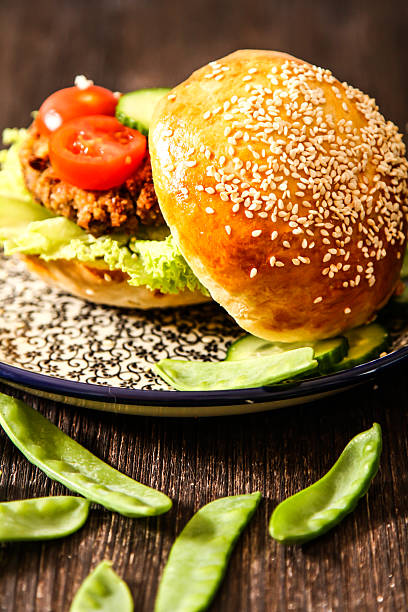 istock homemade veggie burger in a bun with sesame 523248564