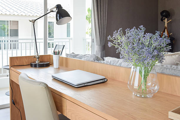 istock wooden table  in modern working area at home 523252042