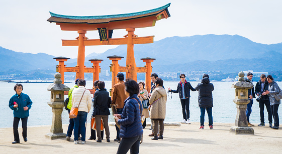Hakone, Kanagawa Prefecture, Japan - July 2, 2023 : Hakone shrine at Lake Ashinoko, Japanese temple
