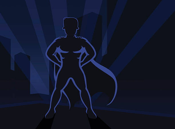 illustrazioni stock, clip art, cartoni animati e icone di tendenza di illustrazione vettoriale della città di supereroe torcia elettrica - superhero human muscle men city