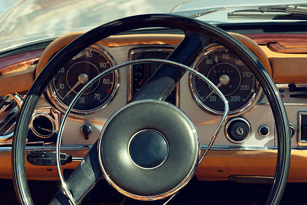 istock Interior view of old vintage car 523257496