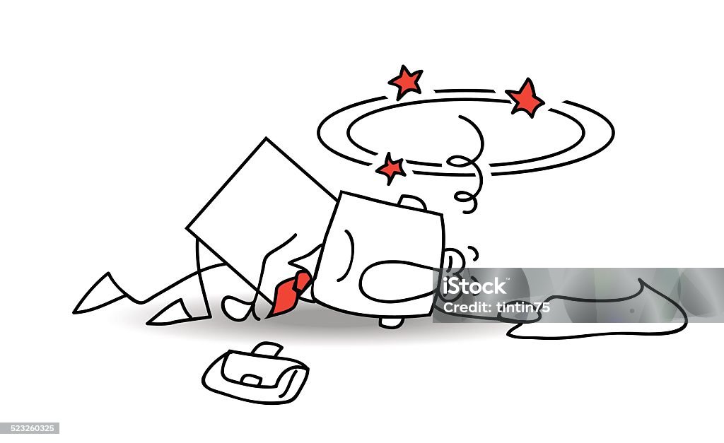 Burn out of Joe Joe is unconscious on the floor. Call the doctor, please !!!! It is a metaphor of the occupational hazards Fainting stock vector