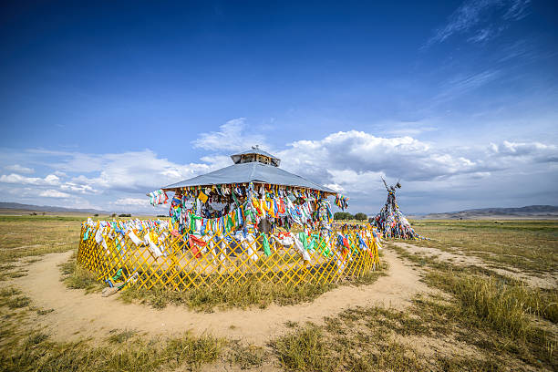 istock Gazebo with colorful flags 523260378