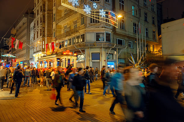 istock Christmas Lights, National Flags and Tramway in Istanbul, Turkey 523262385