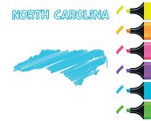 istock North Carolina map hand drawn on white background, blue highlighter 523262792
