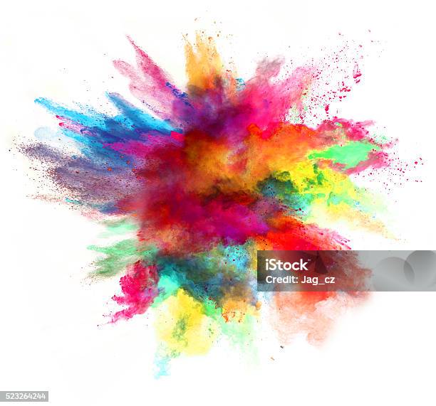 Explosion Of Colored Powder On White Background Stock Photo - Download Image Now - Color Image, Exploding, White Background