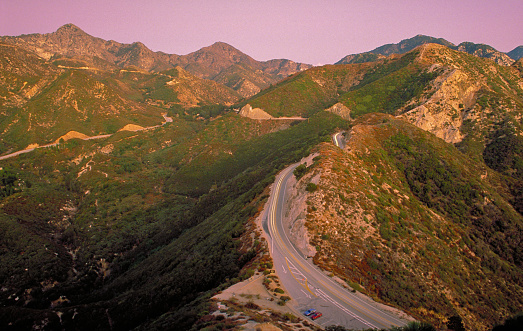 A winding mountain road in the Angeles National Forest.