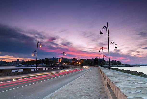 Sunset over the Nessebar city at the Black sea coast