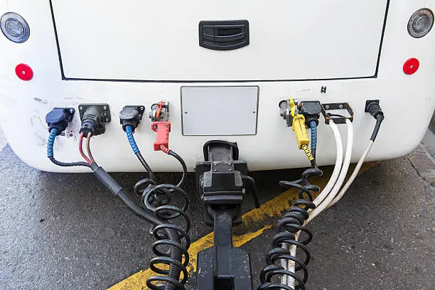 Back view of electric connection to vehicle trailer.