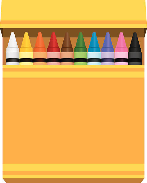 yellow box of rainbow colored crayons Box of Crayons crayon stock illustrations