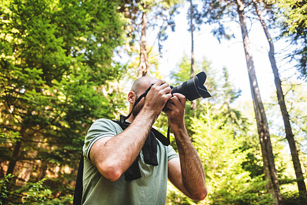 istock photographer smiling on the woods 523274065