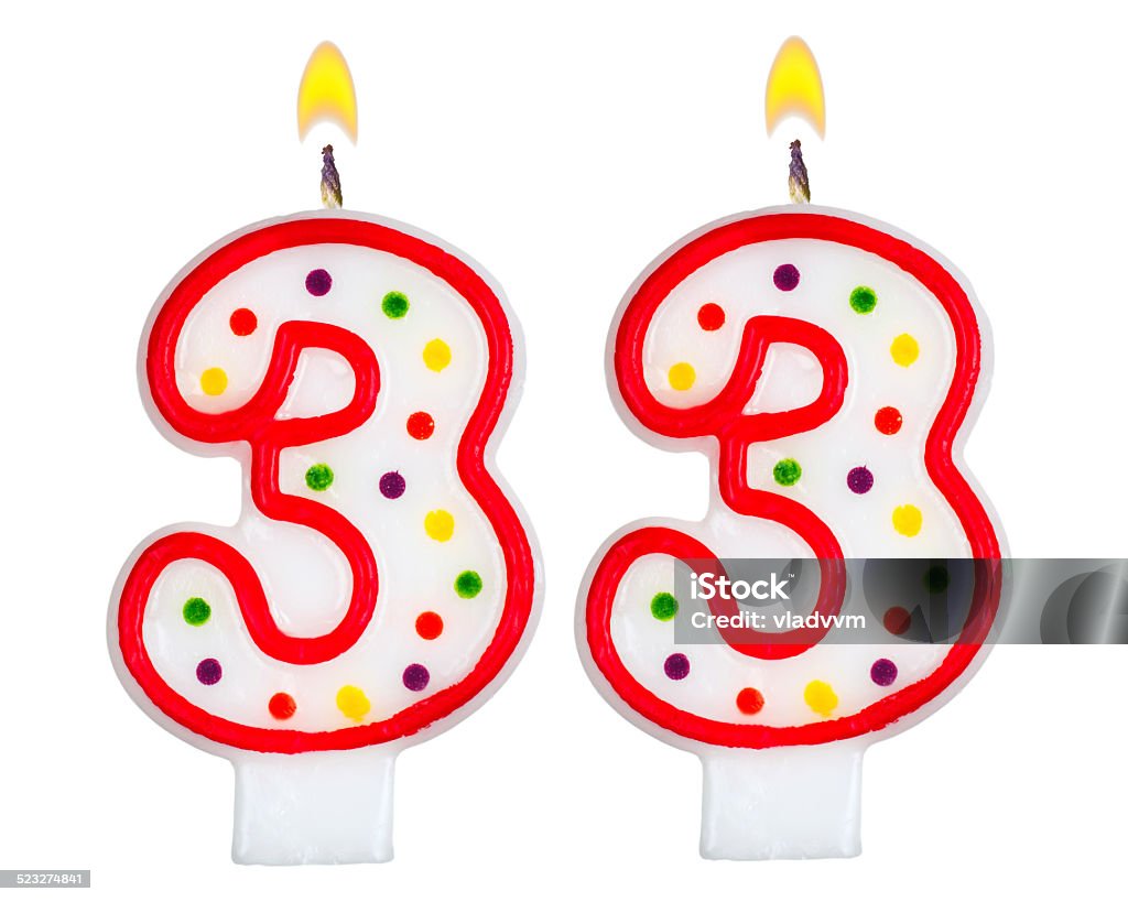 Birthday candles number thirty three isolated on white Anniversary Stock Photo