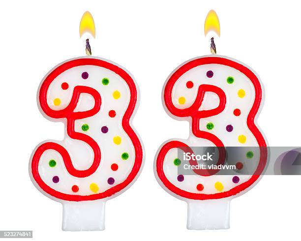 Birthday Candles Number Thirty Three Isolated On White Stock Photo - Download Image Now