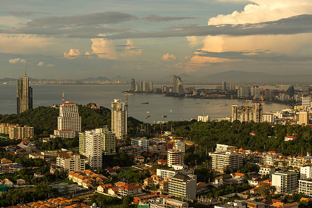 istock Pattaya cityscape on sunset show beach curve 523277425