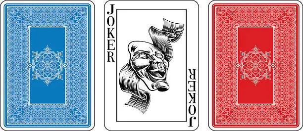 Vector illustration of Poker size Joker playing card plus reverse