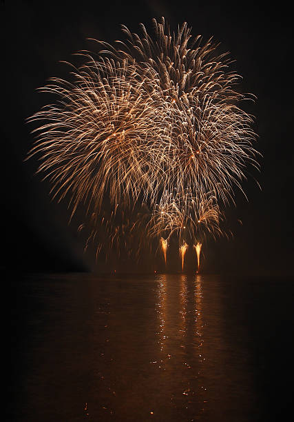 istock Colorful fireworks with reflection on lake 523278267