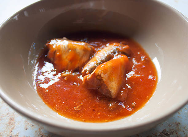 istock Sardines in tomato sauce. Vintage background 523278341