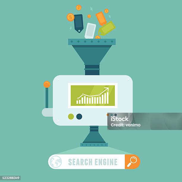 Vector Search Engine Concept In Flat Style Stock Illustration - Download Image Now - Coding, Computer Software, Connection