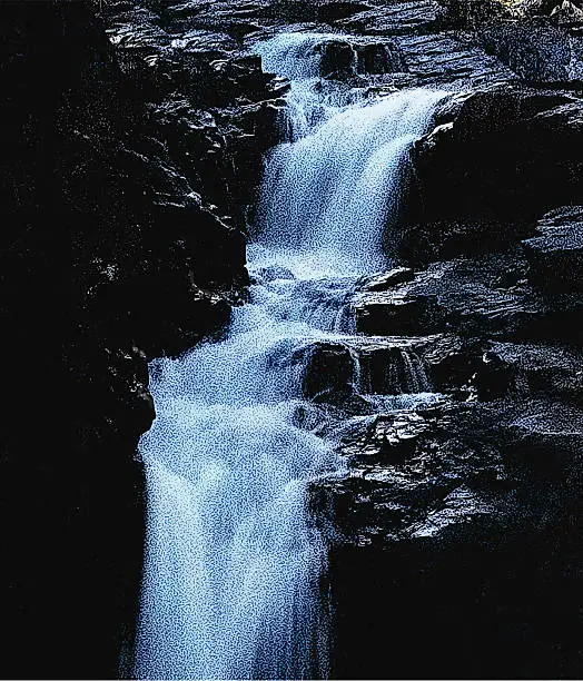 Vector illustration of Waterfall At Dusk