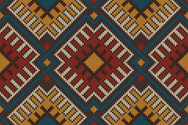 Tribal Aztec seamless pattern on the wool knitted texture Seamless pattern ornament on the wool knitted texture. EPS available aboriginal art stock illustrations